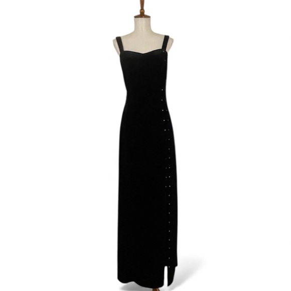 Vintage Dresses & Skirts - Vintage Velvet Maxi Dress Women’s L Sweetheart Neck Sleeveless Black